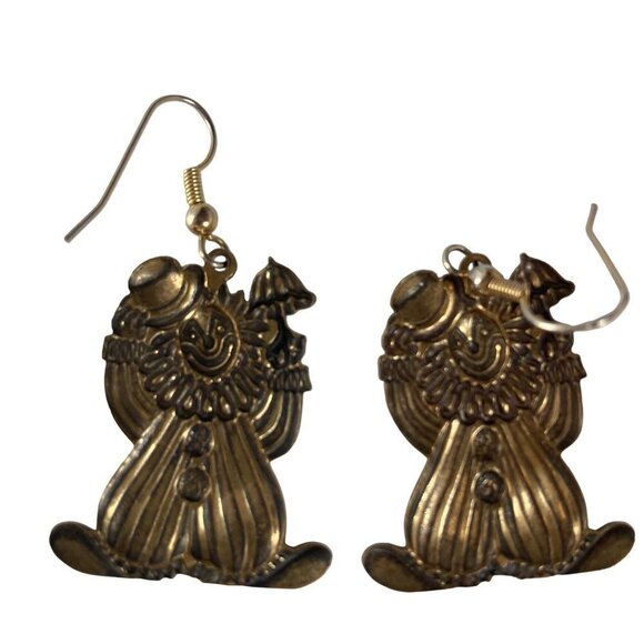 Vintage Brass Clown Earrrings Dangle Circus Clown Lightweight 1.25 inch - Picture 6 of 6